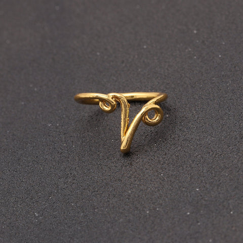 14K Gold Plating Sleek Initial Curved Adjustable Ring ITALY Design