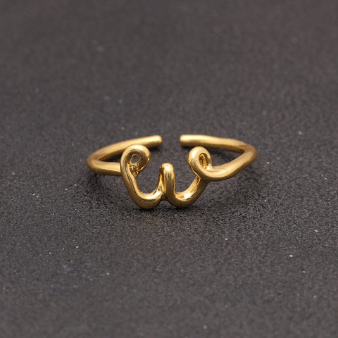 14K Gold Plating Sleek Initial Curved Adjustable Ring ITALY Design