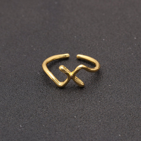 14K Gold Plating Sleek Initial Curved Adjustable Ring ITALY Design