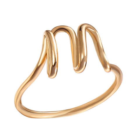 14K Gold Plating Sleek Initial Curved Adjustable Ring ITALY Design