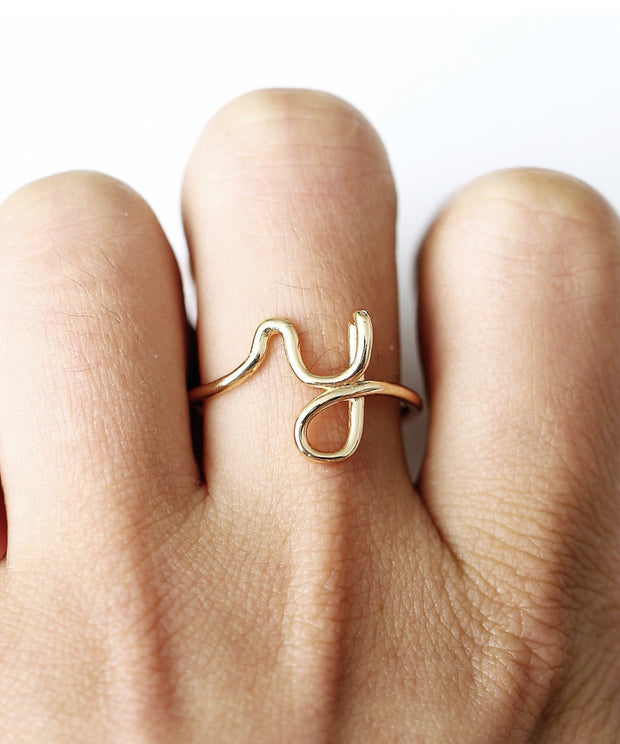 Initial Monogram Ring 18K Gold Plated available A-Z ITALY Design