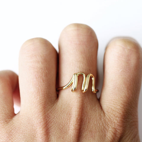 14K Gold Plating Sleek Initial Curved Adjustable Ring ITALY Design