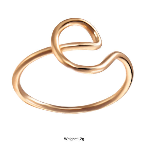 14K Gold Plating Sleek Initial Curved Adjustable Ring ITALY Design