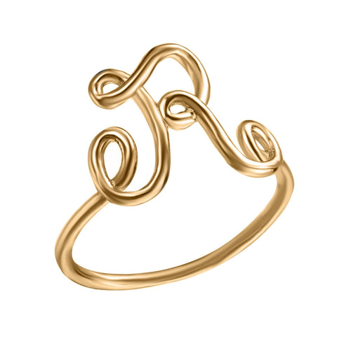 14K Gold Plating Sleek Initial Curved Adjustable Ring ITALY Design