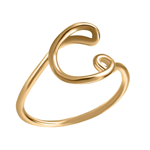 14K Gold Plating Sleek Initial Curved Adjustable Ring ITALY Design