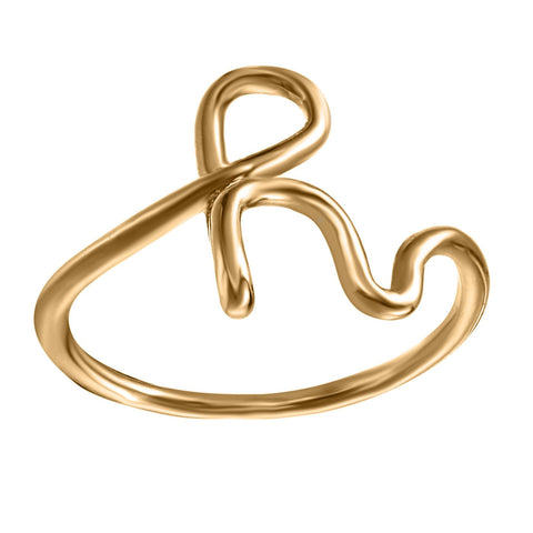 14K Gold Plating Sleek Initial Curved Adjustable Ring ITALY Design