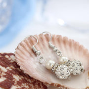 3 Piece Pearl and Shamballa Jewelry Set With Crystals 18K White Gold Plated Set in 18K White Gold Plated ITALY Design