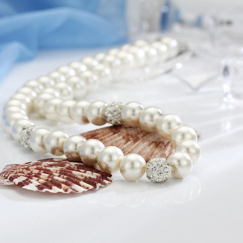 3 Piece Pearl and Shamballa Jewelry Set With Crystals 18K White Gold Plated Set in 18K White Gold Plated ITALY Design