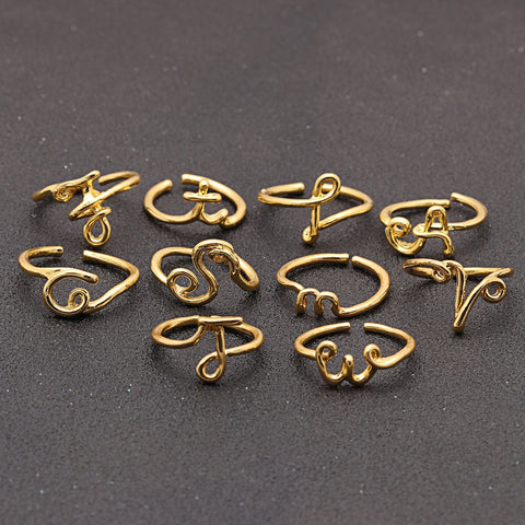 14K Gold Plating Sleek Initial Curved Adjustable Ring ITALY Design