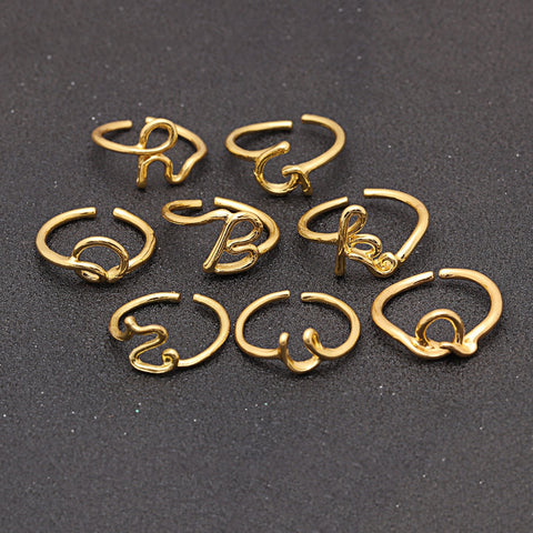 14K Gold Plating Sleek Initial Curved Adjustable Ring ITALY Design
