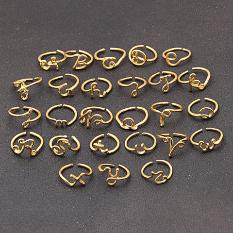 14K Gold Plating Sleek Initial Curved Adjustable Ring ITALY Design