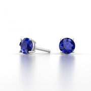 Sapphire Created  Crystal 6mm Stud Earring 14K White Gold Plated - 1.00 CT