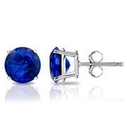 Sapphire Created  Crystal 6mm Stud Earring 14K White Gold Plated - 1.00 CT