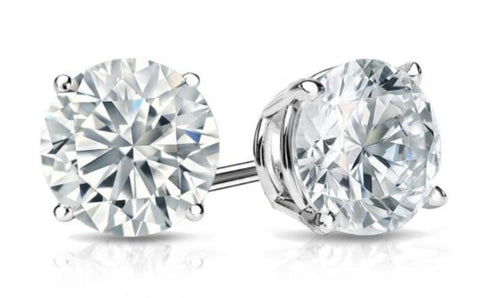 White Topaz  Crystal 6mm Stud Earring 14K White Gold Plated - 1.00 CT