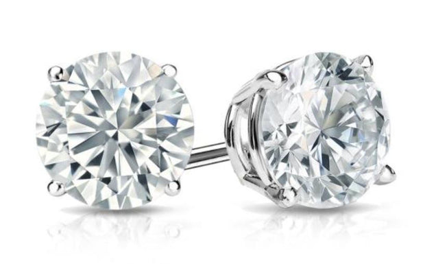 White Topaz  Crystal 6mm Stud Earring 14K White Gold Plated - 1.00 CT
