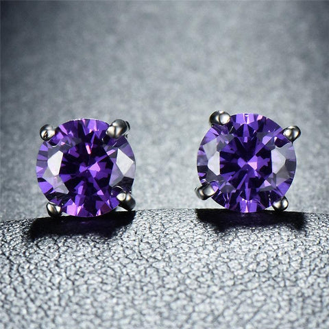 Amethyst Created Swarovski Crystal 6mm Stud Earring 14K White Gold Plated - 1.00 CT, Earring, ALILY , ALILY   jewelryjewelry deals, swarovski crystal jewelry, groupon jewelry,, jewelry for mom, 