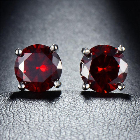 Ruby Created Crystal 6mm Stud Earring 14K White Gold Plated - 1.00 CT