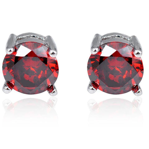 Ruby Created Crystal 6mm Stud Earring 14K White Gold Plated - 1.00 CT