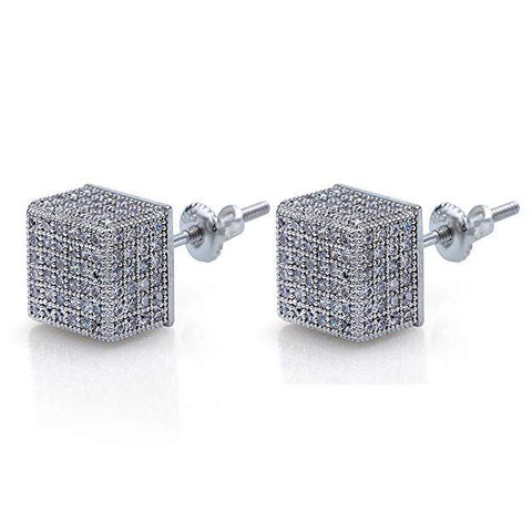 Pave Square Stud Earring Embellished with  Crystals in 18K White Gold Plated