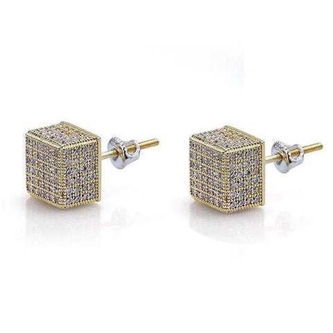 Pave Square Stud Earring Embellished with  Crystals in 18K Gold Plated