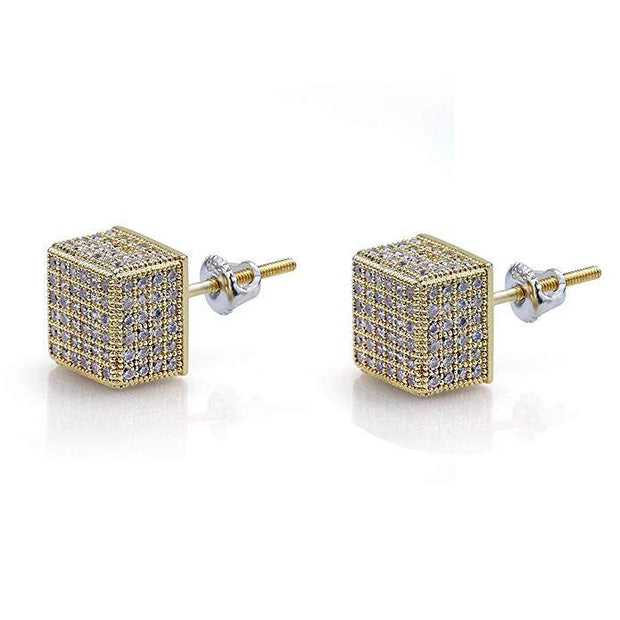 Pave Square Stud Earring Embellished with  Crystals in 18K Gold Plated