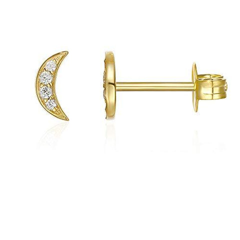 6mm Pave Cresent Stud Earring with Swarovski Crystals - 14K Gold Plated, Earring, ALILY , ALILY   jewelryjewelry deals, swarovski crystal jewelry, groupon jewelry,, jewelry for mom, 