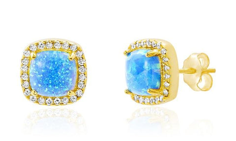 Opal Created 1.00 CT Stud Earring with  Crystals - 14K Gold Plated