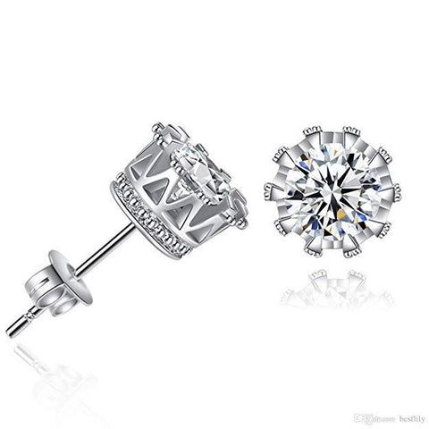 Pave Halo Round Princess Stud Earring Embellished with  Crystals in 18K White Gold Plated