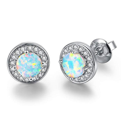 2.00 Ct Opal Created Round Halo Stud Earringin 18K White Gold Plated, Earring, ALILY , ALILY   jewelryjewelry deals, swarovski crystal jewelry, groupon jewelry,, jewelry for mom, 