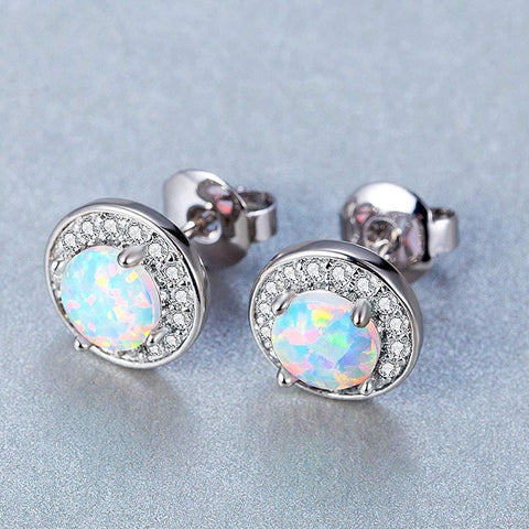 2.00 Ct Opal Created Round Halo Stud Earringin 18K White Gold Plated, Earring, ALILY , ALILY   jewelryjewelry deals, swarovski crystal jewelry, groupon jewelry,, jewelry for mom, 