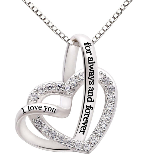 "I Love you Forever and Always" Heart Necklace Embellished with Swarovski Crystals in 18K White Gold Plated, Necklace, ALILY , ALILY   jewelryjewelry deals, swarovski crystal jewelry, groupon jewelry,, jewelry for mom, 