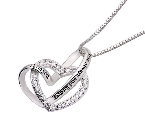 "I Love you Forever and Always" Heart Necklace Embellished with Swarovski Crystals in 18K White Gold Plated, Necklace, ALILY , ALILY   jewelryjewelry deals, swarovski crystal jewelry, groupon jewelry,, jewelry for mom, 