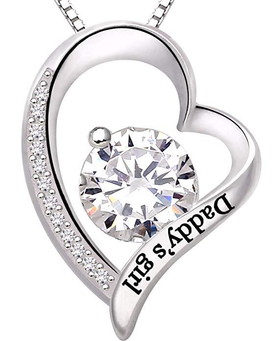"Daddys Girl" Heart Necklace Embellished with Swarovski Crystals in 18K White Gold Plated, Necklace, ALILY , ALILY   jewelryjewelry deals, swarovski crystal jewelry, groupon jewelry,, jewelry for mom, 
