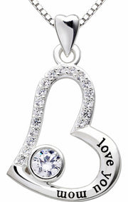 "I Love you MOM" Heart Necklace Embellished with Swarovski Crystals in 18K White Gold Plated, Necklace, ALILY , ALILY   jewelryjewelry deals, swarovski crystal jewelry, groupon jewelry,, jewelry for mom, 