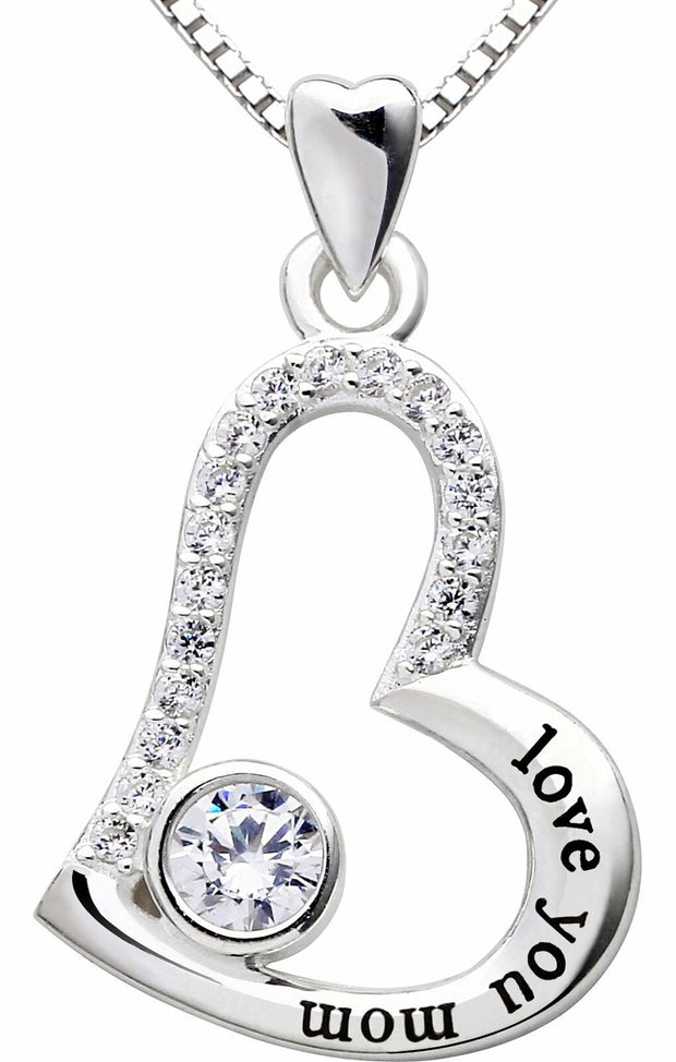 "I Love you MOM" Heart Necklace Embellished with Swarovski Crystals in 18K White Gold Plated, Necklace, ALILY , ALILY   jewelryjewelry deals, swarovski crystal jewelry, groupon jewelry,, jewelry for mom, 