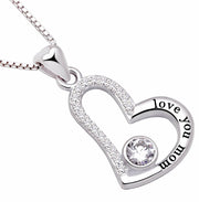 "I Love you MOM" Heart Necklace Embellished with Swarovski Crystals in 18K White Gold Plated, Necklace, ALILY , ALILY   jewelryjewelry deals, swarovski crystal jewelry, groupon jewelry,, jewelry for mom, 