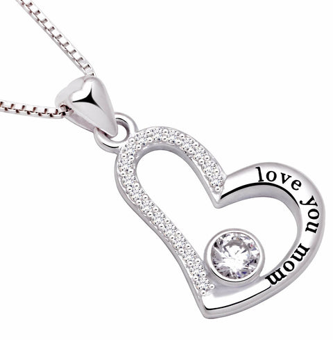 "I Love you MOM" Heart Necklace Embellished with Swarovski Crystals in 18K White Gold Plated, Necklace, ALILY , ALILY   jewelryjewelry deals, swarovski crystal jewelry, groupon jewelry,, jewelry for mom, 