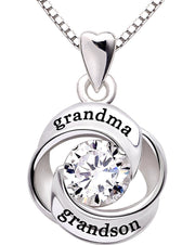 "GRANDMA GRANDSON" Heart Necklace Embellished with Swarovski Crystals in 18K White Gold Plated, Necklace, ALILY , ALILY   jewelryjewelry deals, swarovski crystal jewelry, groupon jewelry,, jewelry for mom, 