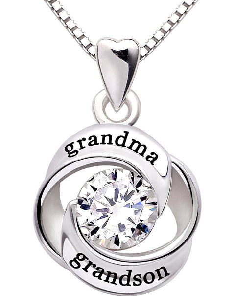 "GRANDMA GRANDSON" Heart Necklace Embellished with Swarovski Crystals in 18K White Gold Plated, Necklace, ALILY , ALILY   jewelryjewelry deals, swarovski crystal jewelry, groupon jewelry,, jewelry for mom, 