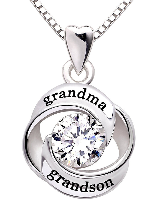 "GRANDMA GRANDSON" Heart Necklace Embellished with Swarovski Crystals in 18K White Gold Plated, Necklace, ALILY , ALILY   jewelryjewelry deals, swarovski crystal jewelry, groupon jewelry,, jewelry for mom, 