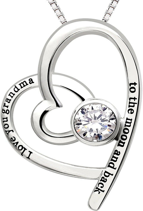 "I Love you Grandma to the moon and back" Heart Necklace Embellished with Swarovski Crystals in 18K White Gold Plated, Necklace, ALILY , ALILY   jewelryjewelry deals, swarovski crystal jewelry, groupon jewelry,, jewelry for mom, 