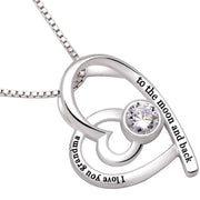 "I Love you Grandma to the moon and back" Heart Necklace Embellished with Swarovski Crystals in 18K White Gold Plated, Necklace, ALILY , ALILY   jewelryjewelry deals, swarovski crystal jewelry, groupon jewelry,, jewelry for mom, 