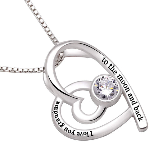 "I Love you Grandma to the moon and back" Heart Necklace Embellished with Swarovski Crystals in 18K White Gold Plated, Necklace, ALILY , ALILY   jewelryjewelry deals, swarovski crystal jewelry, groupon jewelry,, jewelry for mom, 