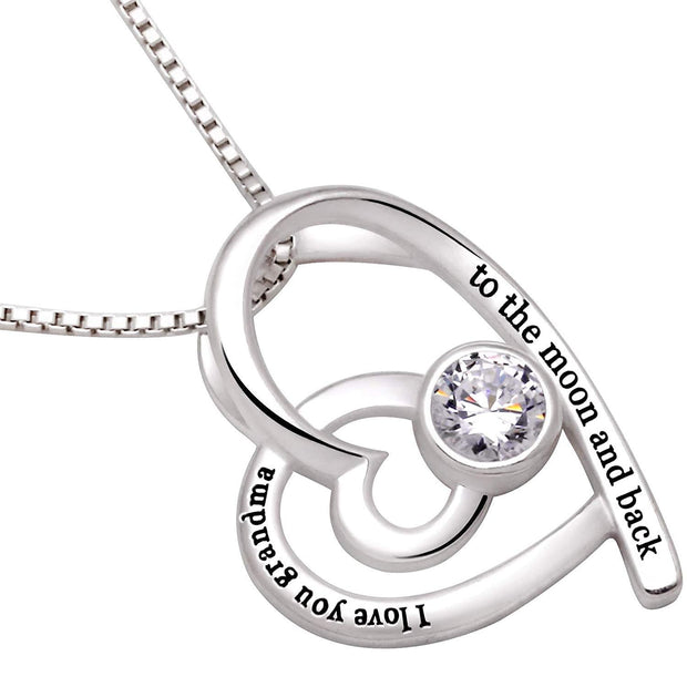 "I Love you Grandma to the moon and back" Heart Necklace Embellished with Swarovski Crystals in 18K White Gold Plated, Necklace, ALILY , ALILY   jewelryjewelry deals, swarovski crystal jewelry, groupon jewelry,, jewelry for mom, 