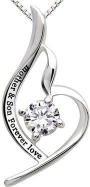 "Mother & Son Forever Love" Heart Necklace Embellished with Swarovski Crystals in 18K White Gold Plated, Necklace, ALILY , ALILY   jewelryjewelry deals, swarovski crystal jewelry, groupon jewelry,, jewelry for mom, 