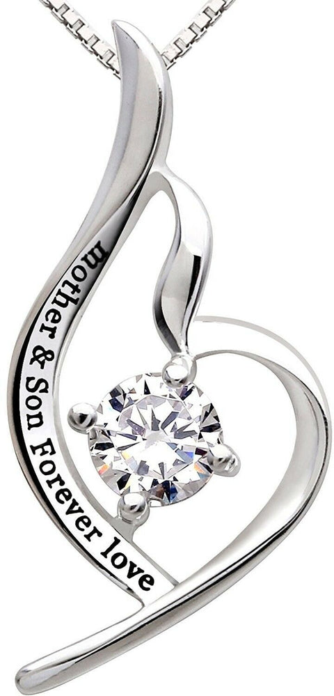 "Mother & Son Forever Love" Heart Necklace Embellished with Swarovski Crystals in 18K White Gold Plated, Necklace, ALILY , ALILY   jewelryjewelry deals, swarovski crystal jewelry, groupon jewelry,, jewelry for mom, 