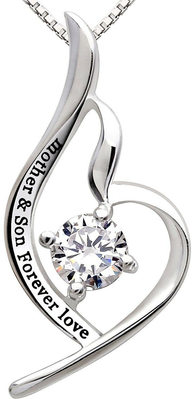 "Mother & Son Forever Love" Heart Necklace Embellished with Swarovski Crystals in 18K White Gold Plated, Necklace, ALILY , ALILY   jewelryjewelry deals, swarovski crystal jewelry, groupon jewelry,, jewelry for mom, 