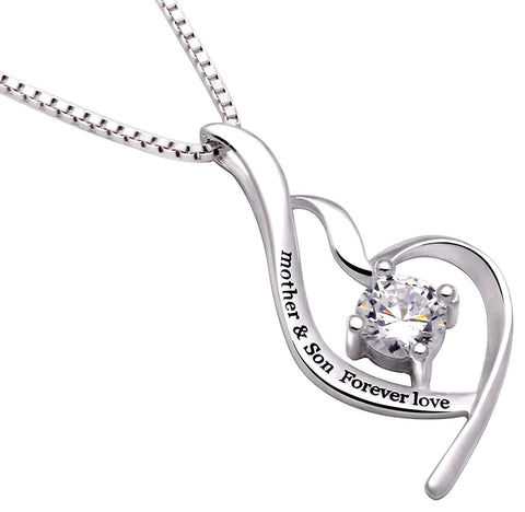 "Mother & Son Forever Love" Heart Necklace Embellished with Swarovski Crystals in 18K White Gold Plated, Necklace, ALILY , ALILY   jewelryjewelry deals, swarovski crystal jewelry, groupon jewelry,, jewelry for mom, 