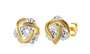 14K Gold Plating  Elements Twisted 3-Stone Stud Earrings- Options Available