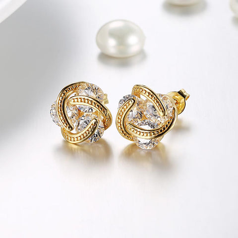 18K Gold Plated Mesh Knot Stud Earrings Made with Swarovski Elements, , ALILY , ALILY   jewelryjewelry deals, swarovski crystal jewelry, groupon jewelry,, jewelry for mom, 